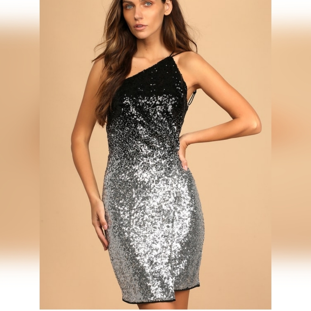 NWT- LULUS shining Lights Black OMBRE sequin Mini